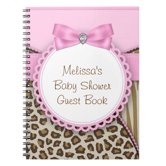 Sweet Safari Pink and Brown Baby Shower Guest Book (Front)