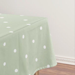 Sweet Sage Green Whte Polkadots Vintage  Tablecloth