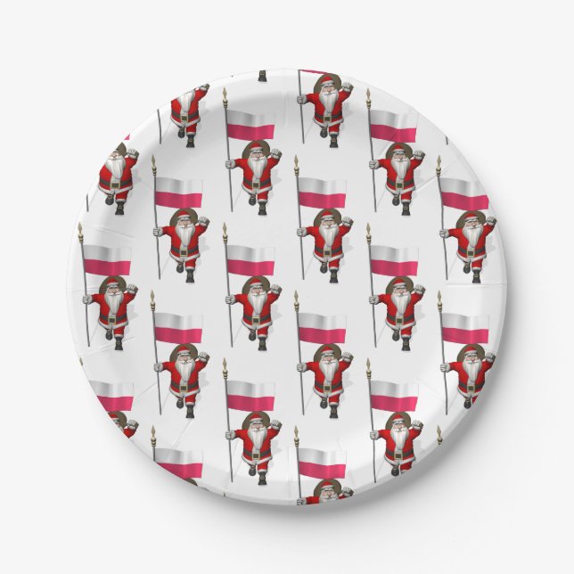 Sweet Saint Nicholas With Banner Of Poland Paper Plates (Front)