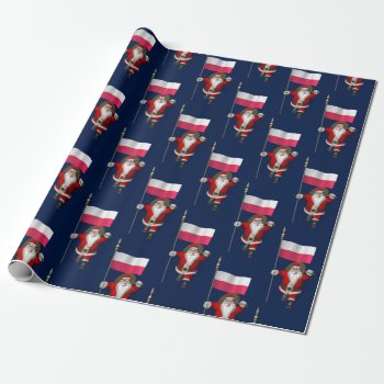 Sweet Saint Nicholas With Banner Of Poland Wrapping Paper by santa_world_flags at Zazzle