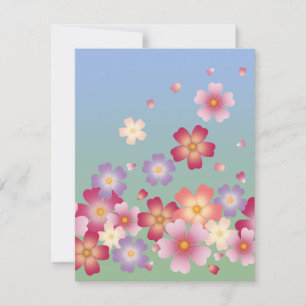 Sweet Sakura Blossoms Kimono Style Blue & Green Note Card
