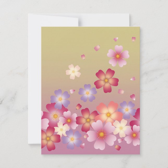 Sweet Sakura Blossoms Kimono Style Pink & Green Note Card (Front)