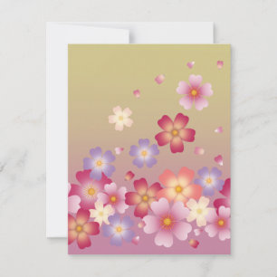 Sweet Sakura Blossoms Kimono Style Pink & Green Note Card