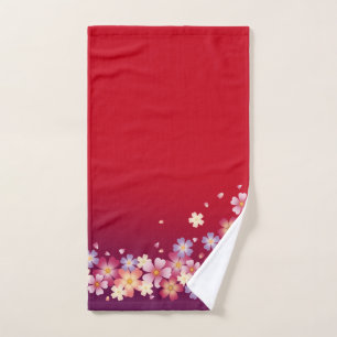Sweet Sakura Blossoms Kimono Style Red & Purple Hand Towel