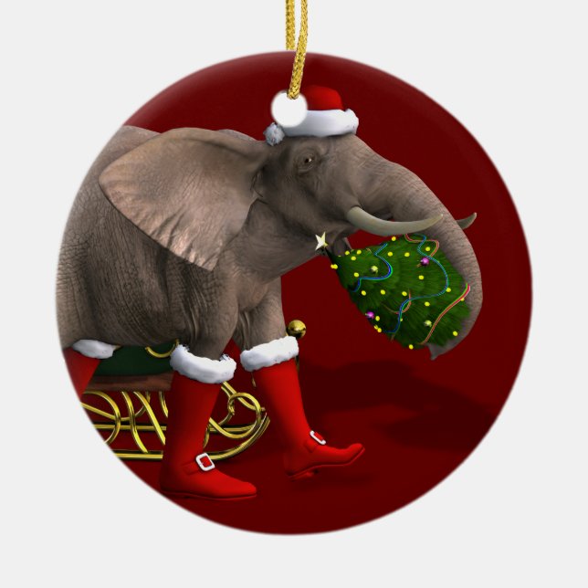 Sweet Santa Claus Elephant Ceramic Ornament (Front)