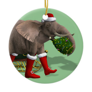 Sweet Santa Claus Elephant Ceramic Ornament