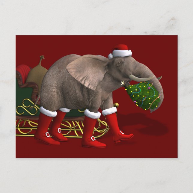 Sweet Santa Claus Elephant Holiday Postcard (Front)