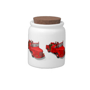 Sweet Santa Claus In Fire Engine Candy Jar