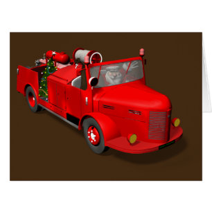 Sweet Santa Claus In Fire Engine Cards