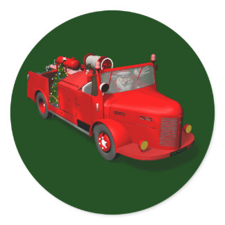 Sweet Santa Claus In Fire Engine Classic Round Sticker