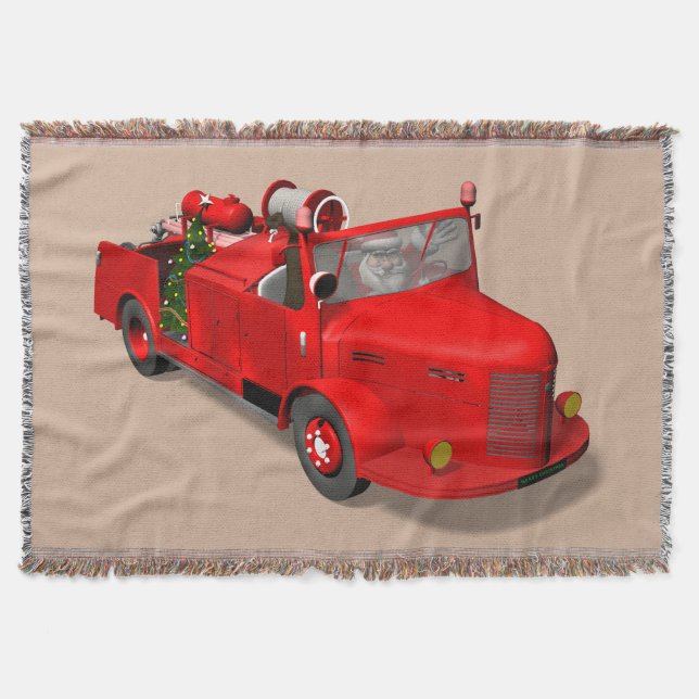 Sweet Santa Claus In Fire Engine Throw Blanket (Front)