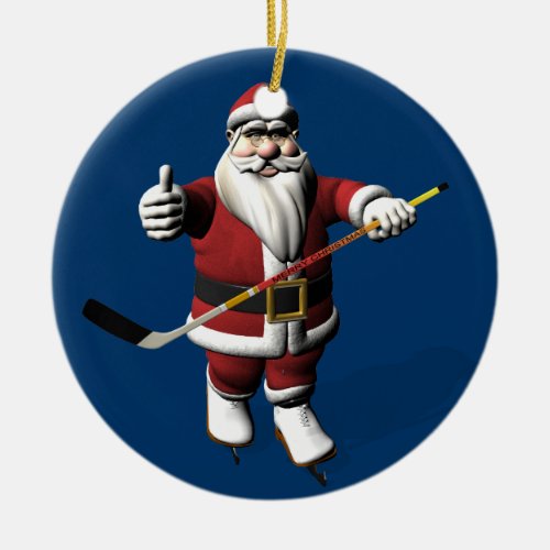 Sweet Santa Claus Loves Ice Hockey Ceramic Ornament