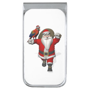 Sweet Santa Claus Loves Macaws Parrots Silver Finish Money Clip