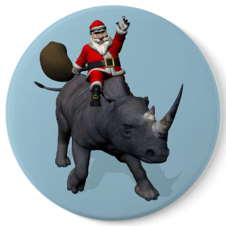 Sweet Santa Claus Riding A Rhino Button