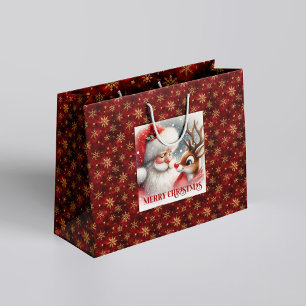Sweet Santa Claus Rudolph Winter Holiday Gift Bag