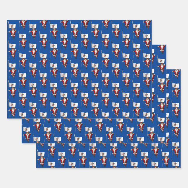 Sweet Santa Claus Visits Illinois Wrapping Paper Sheets (Set)