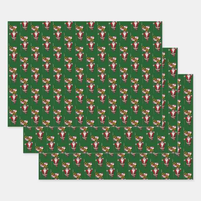 Sweet Santa Claus Visits Maryland Wrapping Paper Sheets (Set)