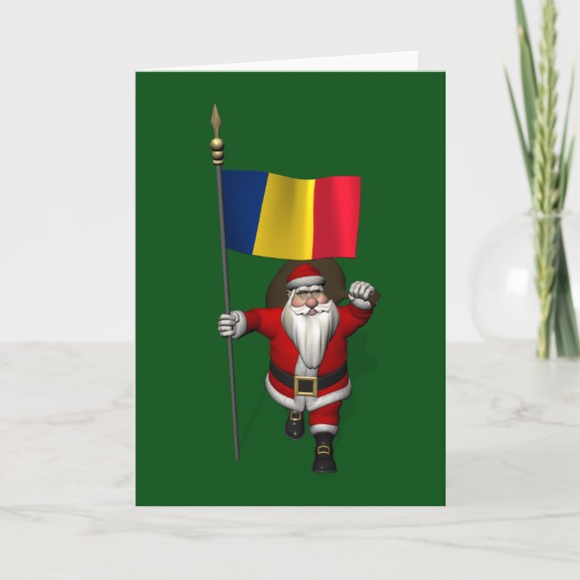 Sweet Santa Claus Visits Romania Holiday Card (Front)