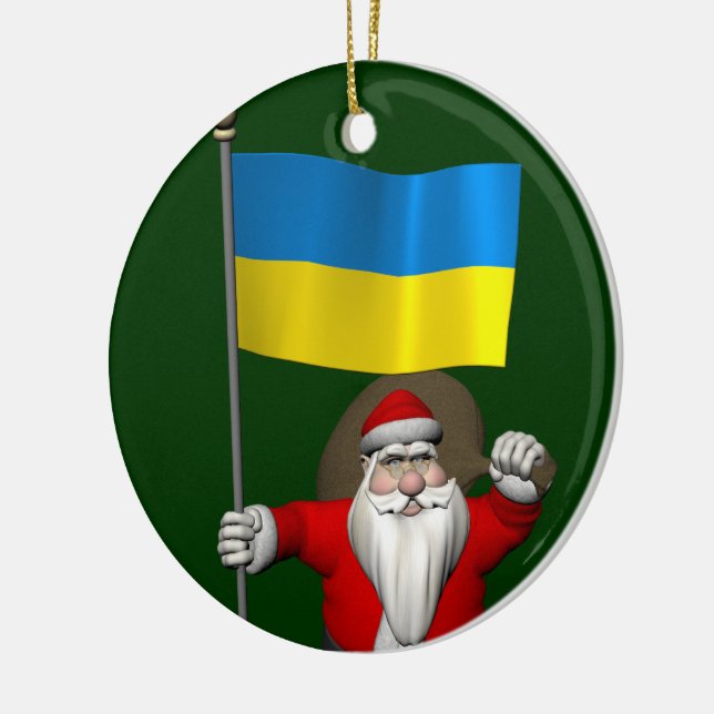 Sweet Santa Claus Visits Ukraine Ceramic Ornament (Left)
