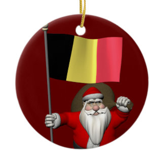 Sweet Santa Claus With Ensign Of Belgium Ceramic Ornament