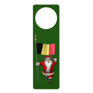 Sweet Santa Claus With Ensign Of Belgium Door Hanger