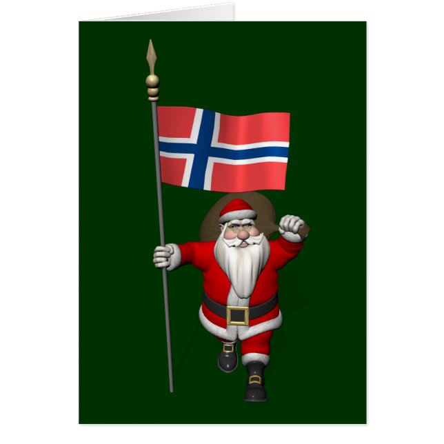 Sweet Santa Claus With Ensign Of Norway Cards (Front)