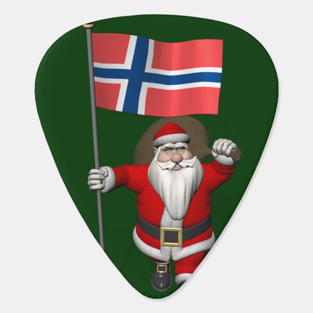 Sweet Santa Claus With Ensign Of Norway Guitar Pick (Back)