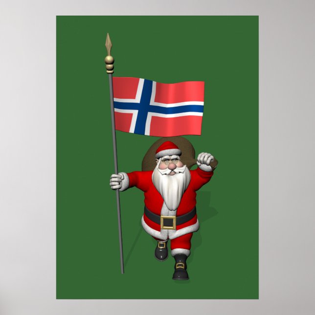 Sweet Santa Claus With Ensign Of Norway Poster (Front)