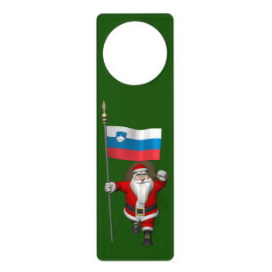 Sweet Santa Claus With Ensign Of Slovenia Door Hanger