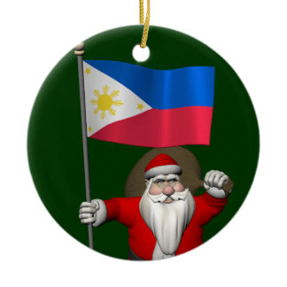 Sweet Santa Claus With Ensign Of The Philippines Ceramic Ornament