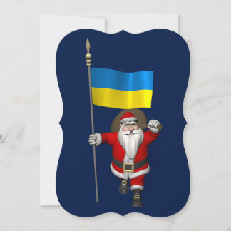 Sweet Santa Claus With Ensign Of The Ukraine Holiday Card