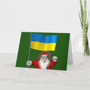 Sweet Santa Claus With Ensign Of The Ukraine Holiday Card