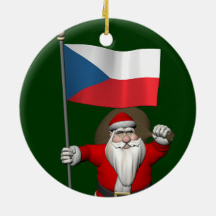 Sweet Santa Claus With Flag Of Czech Republic Ceramic Ornament