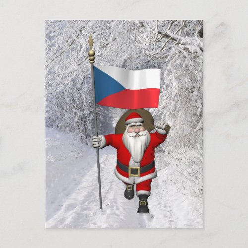 Sweet Santa Claus With Flag Of Czech Republic Holiday Postcard