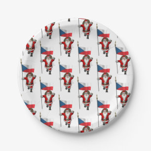 Sweet Santa Claus With Flag Of Czech Republic Paper Plates
