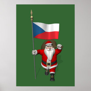 Sweet Santa Claus With Flag Of Czech Republic Poster
