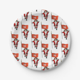 Sweet Santa Claus With Flag Of Hong Kong Paper Plates