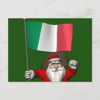 Sweet Santa Claus With Flag Of Italy Holiday Postcard