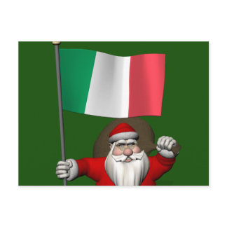 Sweet Santa Claus With Flag Of Italy Holiday Postcard