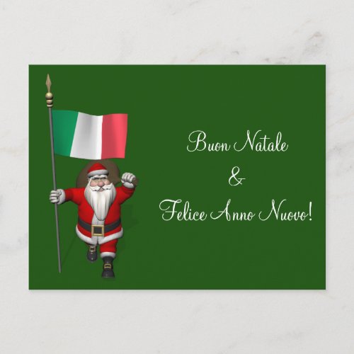 Sweet Santa Claus With Flag Of Italy Holiday Postcard