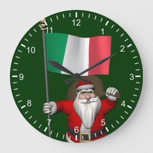 Sweet Santa Claus With Flag Of Italy Large Clock