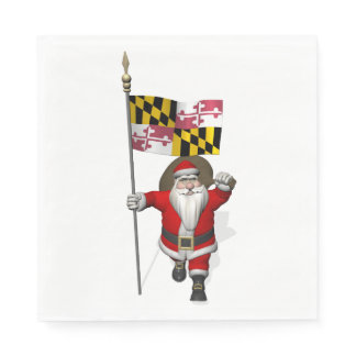 Sweet Santa Claus With Flag Of Maryland Napkins