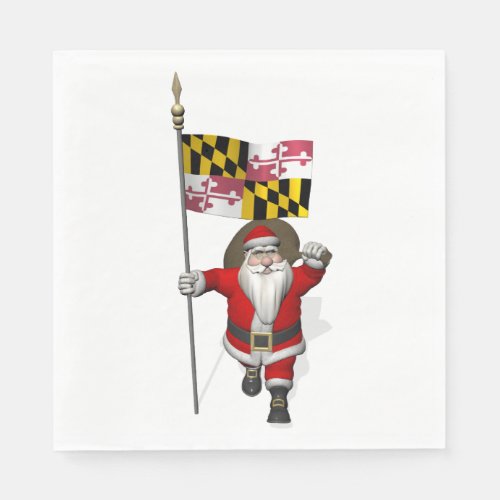 Sweet Santa Claus With Flag Of Maryland Napkins