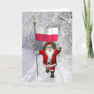 Sweet Santa Claus With Flag Of Poland Holiday Card