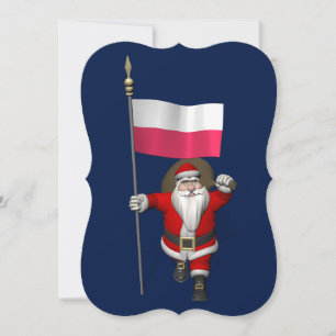 Sweet Santa Claus With Flag Of Poland Holiday Card