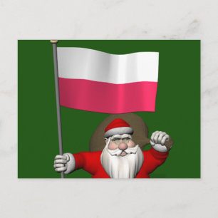 Sweet Santa Claus With Flag Of Poland Holiday Postcard