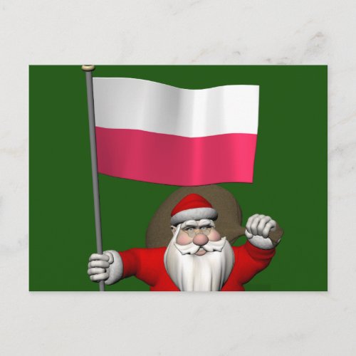 Sweet Santa Claus With Flag Of Poland Holiday Postcard