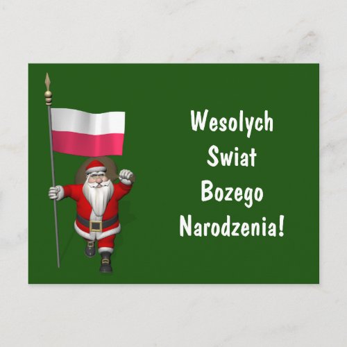 Sweet Santa Claus With Flag Of Poland Holiday Postcard