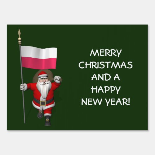 Sweet Santa Claus With Flag Of Poland Yard Sign