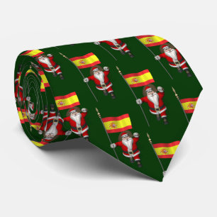 Sweet Santa Claus With Flag Of Spain Neck Tie